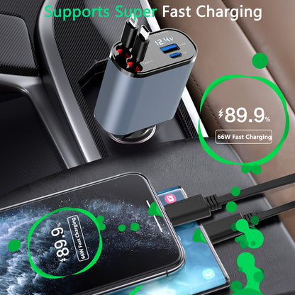 4-in-1 Fast Charging Car Charger With Digital Display