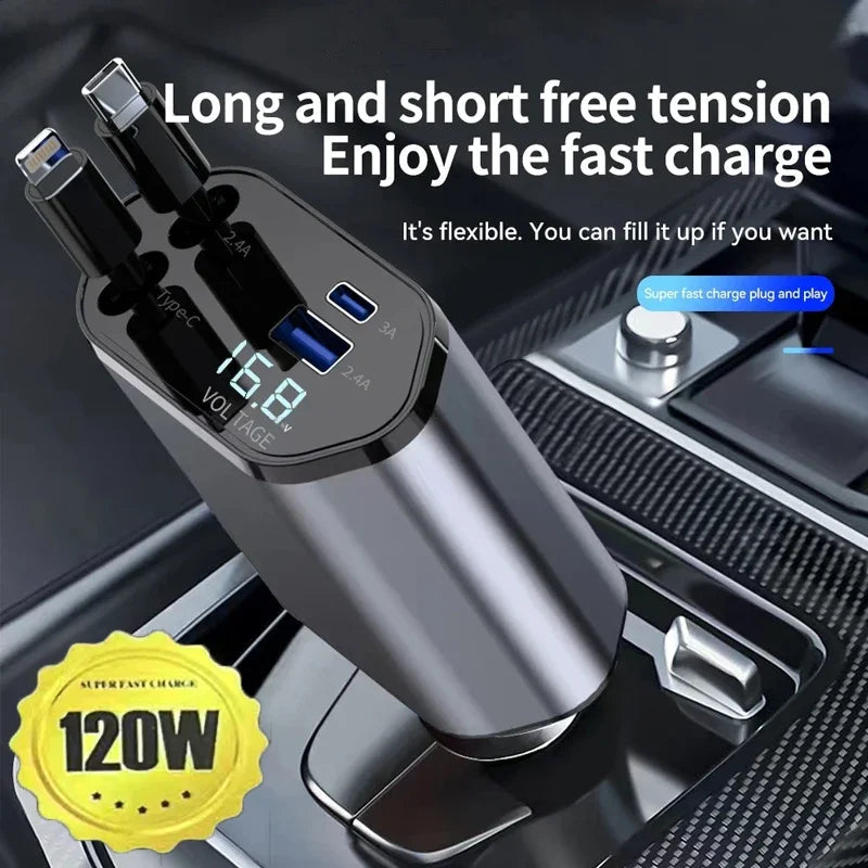 4-in-1 Fast Charging Car Charger With Digital Display
