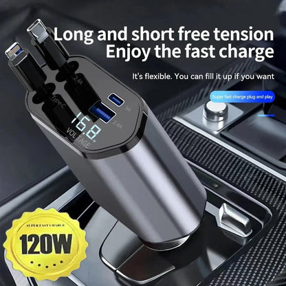 4-in-1 Fast Charging Car Charger With Digital Display