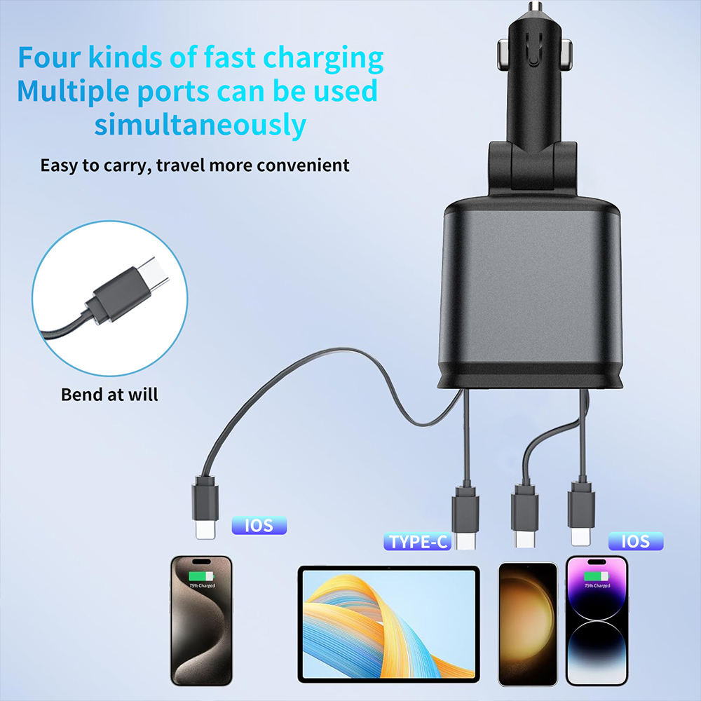 4-in-1 Fast Charging Car Charger With Digital Display