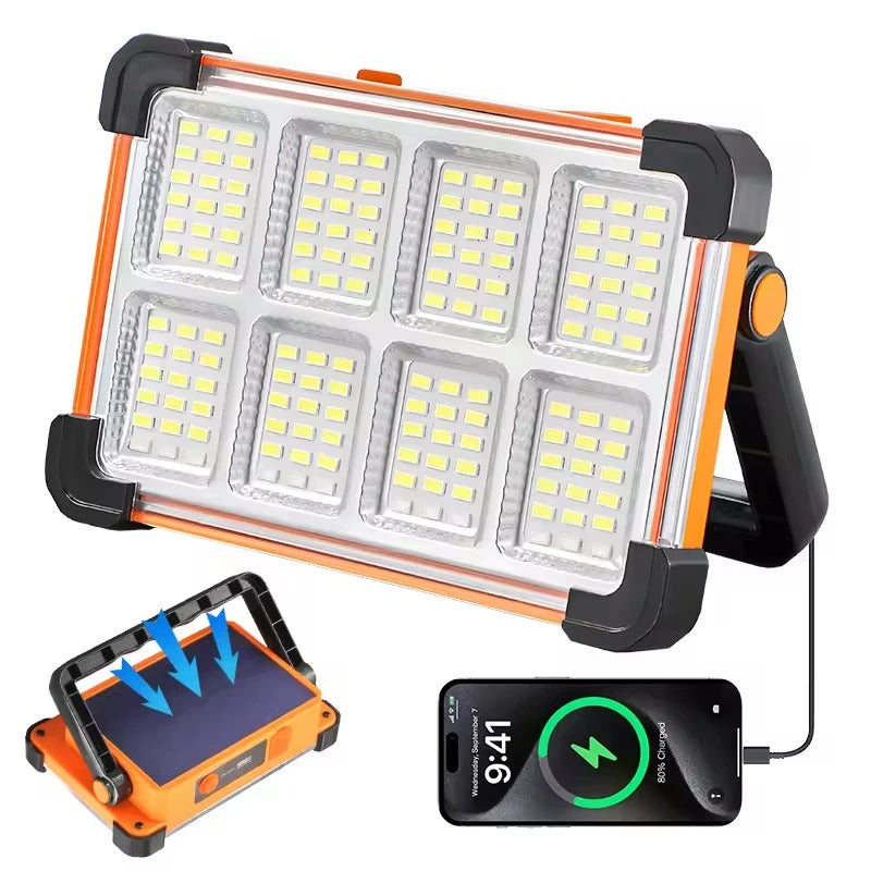 Solar Rechargeable LED Flood Light with 4 Modes & Power Bank