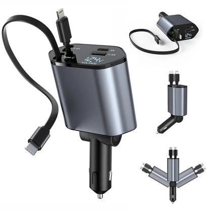 4-in-1 Fast Charging Car Charger With Digital Display
