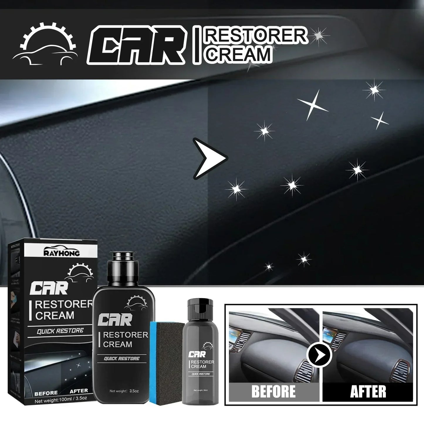 Car Interior Refurbishing Spray – Restore & Shine Dashboard, Leather & Plastic