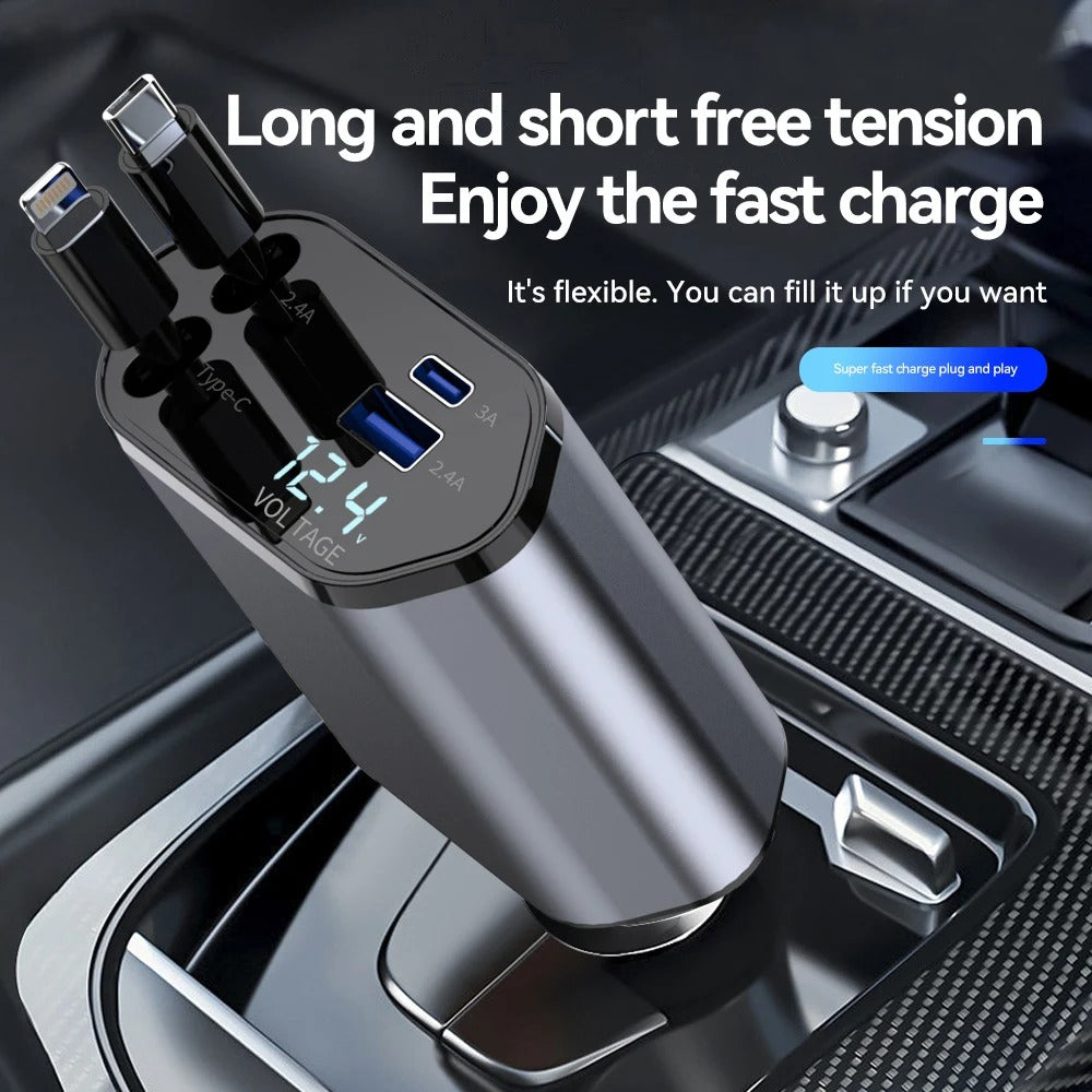 4-in-1 Fast Charging Car Charger With Digital Display