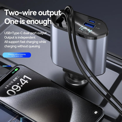 4-in-1 Fast Charging Car Charger With Digital Display