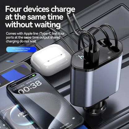 4-in-1 Fast Charging Car Charger With Digital Display