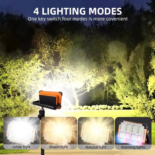 Solar Rechargeable LED Flood Light with 4 Modes & Power Bank