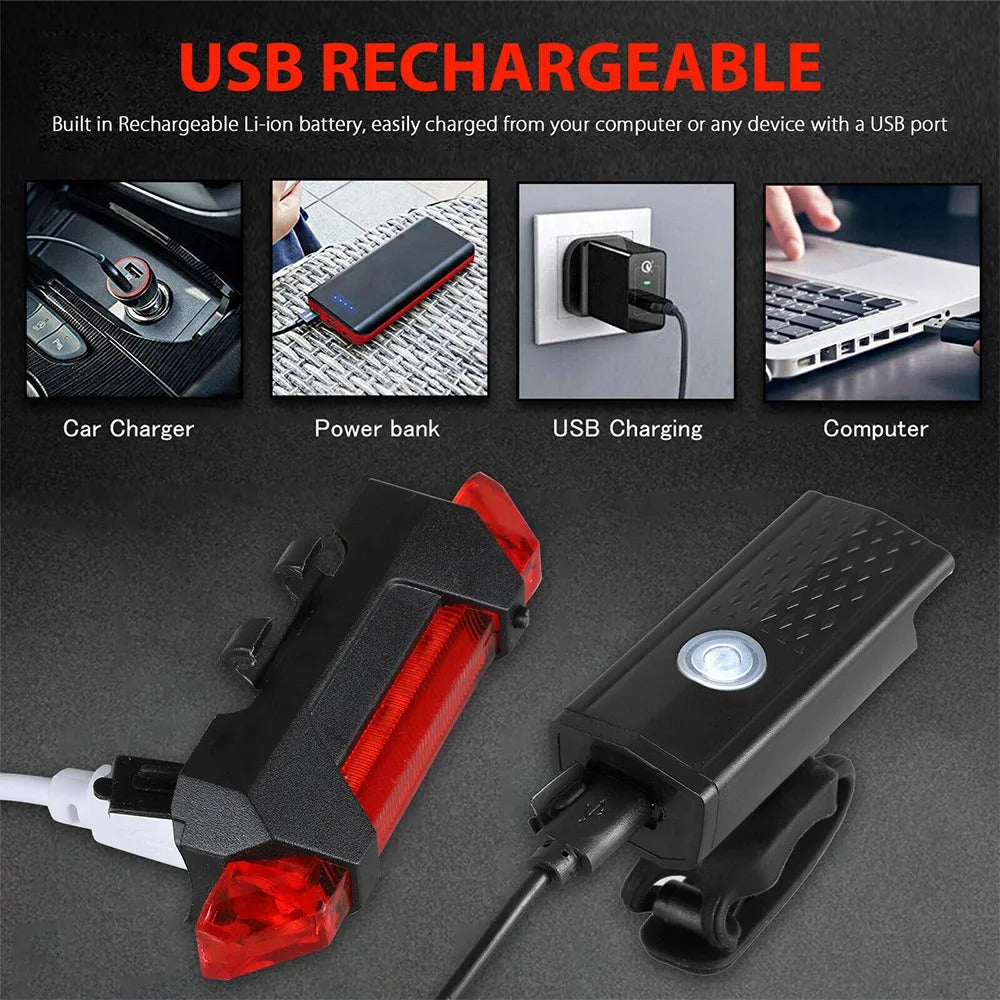 Ultra Bright USB Rechargeable Bike Light Set – Front & Rear Waterproof Cycling Lights