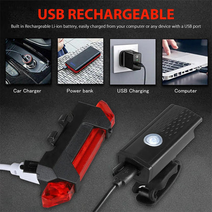 Ultra Bright USB Rechargeable Bike Light Set – Front & Rear Waterproof Cycling Lights