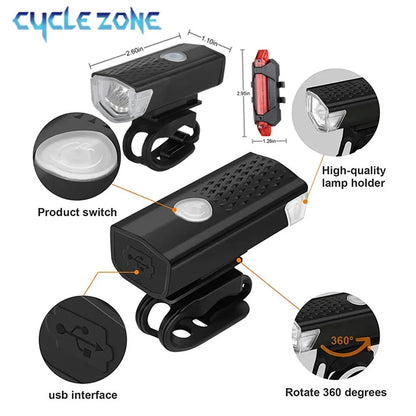 Ultra Bright USB Rechargeable Bike Light Set – Front & Rear Waterproof Cycling Lights