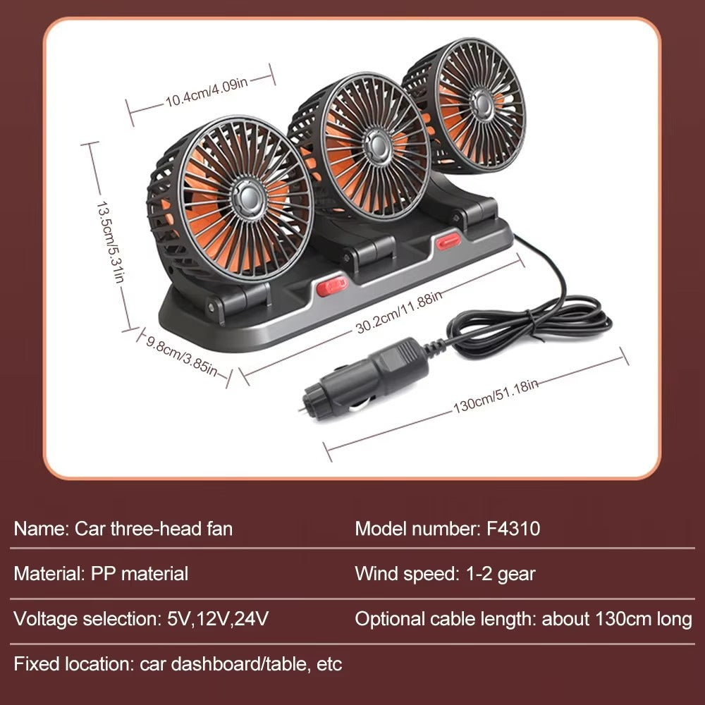 3-Head 360° Car Cooling Fan – Powerful Airflow for a Cooler Drive