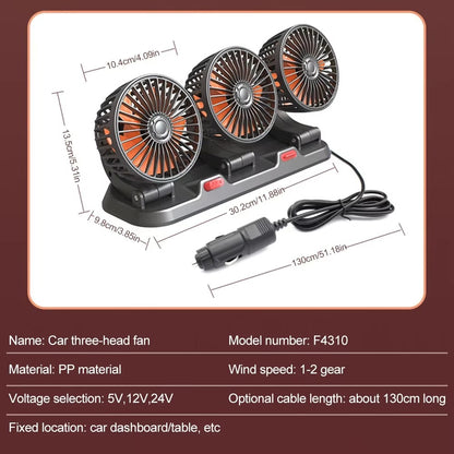 3-Head 360° Car Cooling Fan – Powerful Airflow for a Cooler Drive
