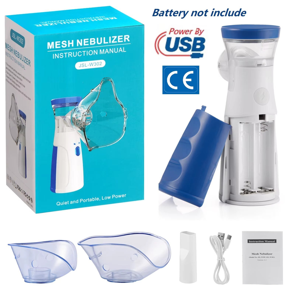 Portable Mesh Nebulizer JSL-W302 – Quiet USB & Battery Powered Inhaler for Adults & Children